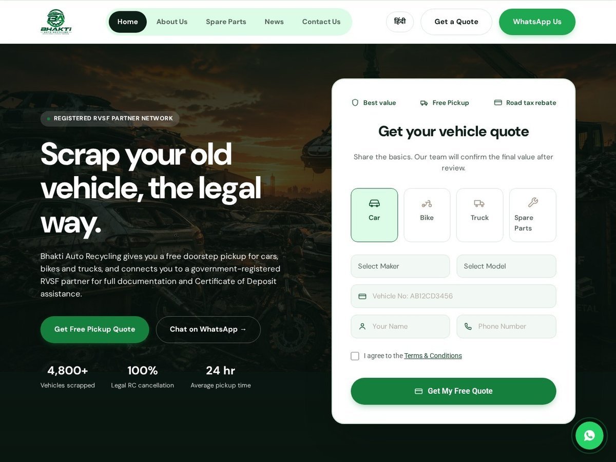 web bhakti auto recycling – Vivek Jadli, Graphic Designer in Dehradun, Uttarakhand
